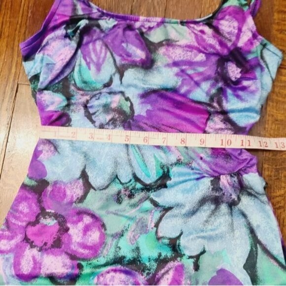 Vintage 80s 90s Jantzen Abstract Watercolor Purple Skirted One Piece Swimsuit - Picture 10 of 15
